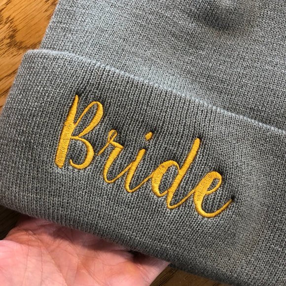 NWT Grey Winter Beanie, Gold Bride Embroidered - Picture 2 of 3